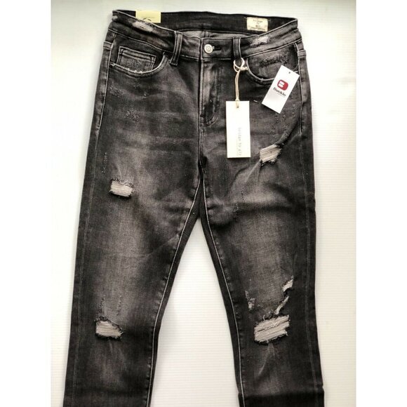 BRIDGE BY GLY Women's Black Destruct Denim Mid-Rise Skinny Stretch Jeans - Picture 10 of 12